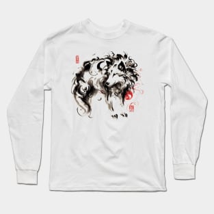 Chinese Style Ink Wolf Long Sleeve T-Shirt